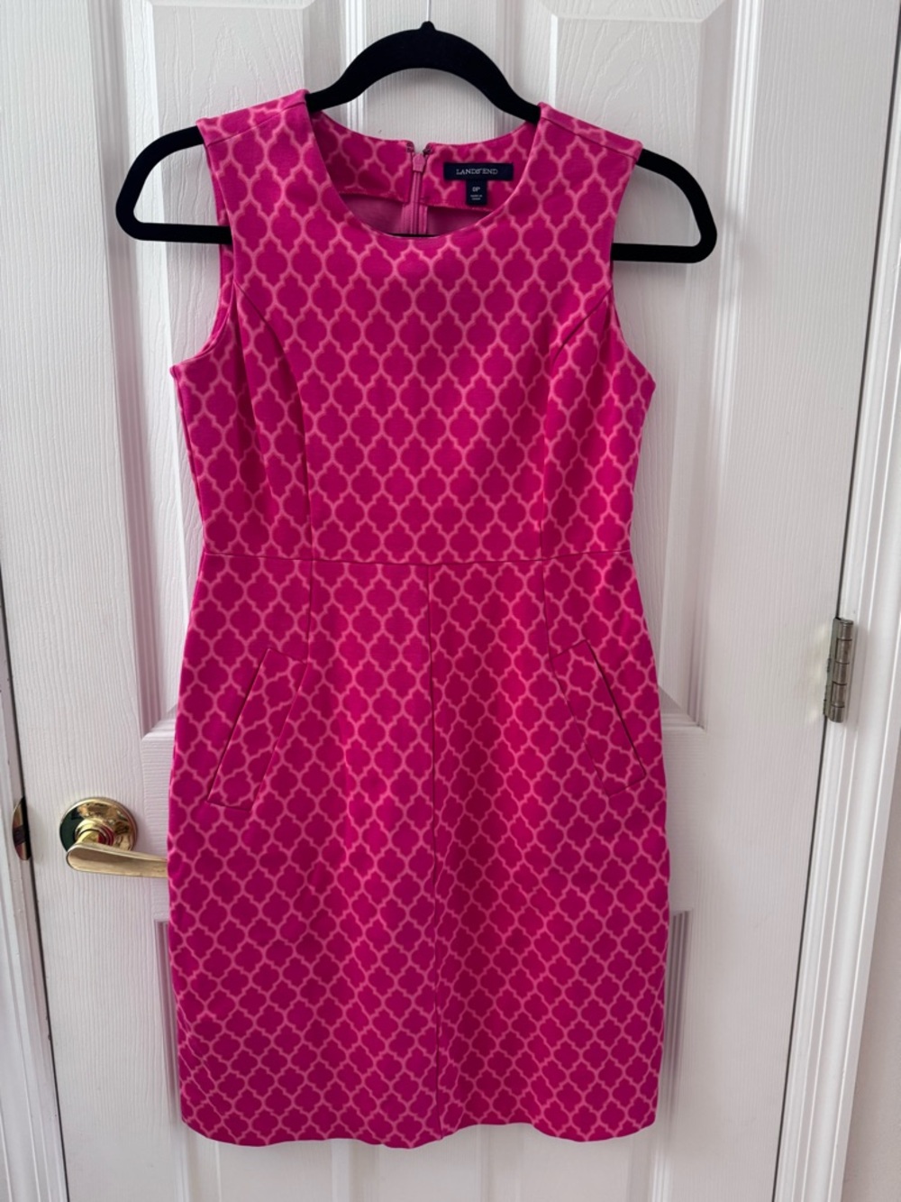 Lands' End Fuchsia Geometric Print Sleeveless Sheath Dress